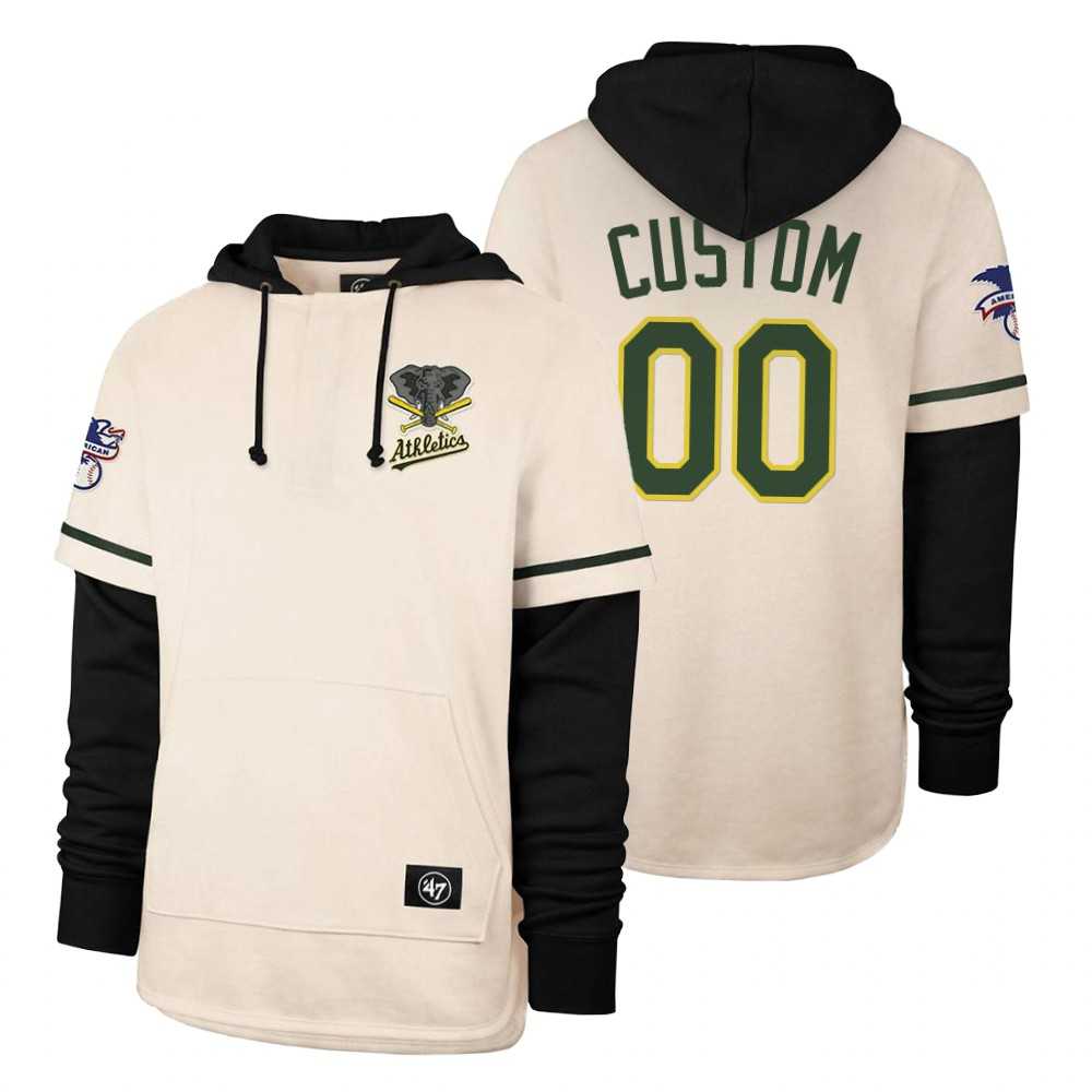 Men Oakland Athletics 00 Custom Cream 2021 Pullover Hoodie MLB Jersey